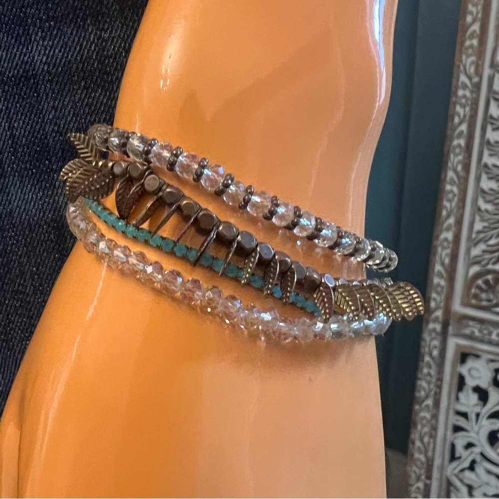 Set of 4 Copper Stretch Beaded Layered Festival Bracelets